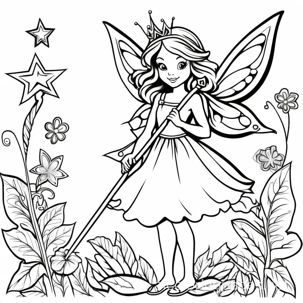 Simple-Fairy-Magic-Wand-Coloring-Page-Black-and-White-Line-Art-on-White-Background