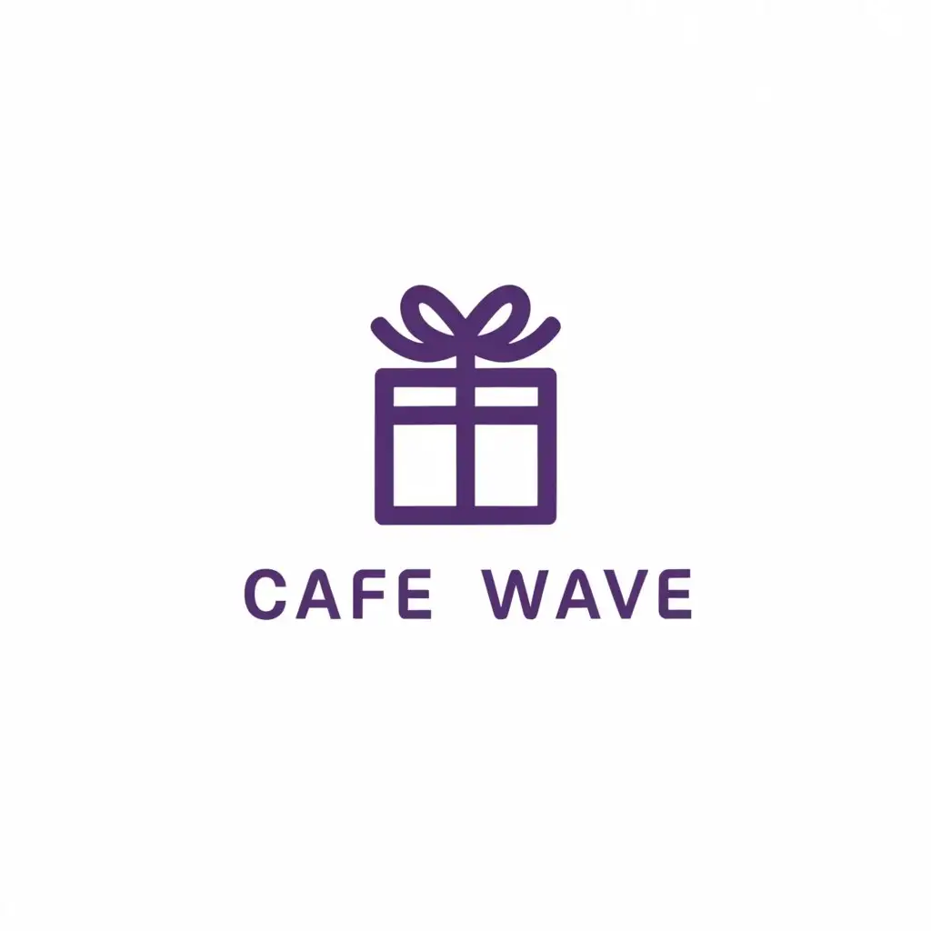 a logo design,with the text "Cafe Wave", main symbol:a minimal logo with giftbox purple color
,Minimalistic,clear background