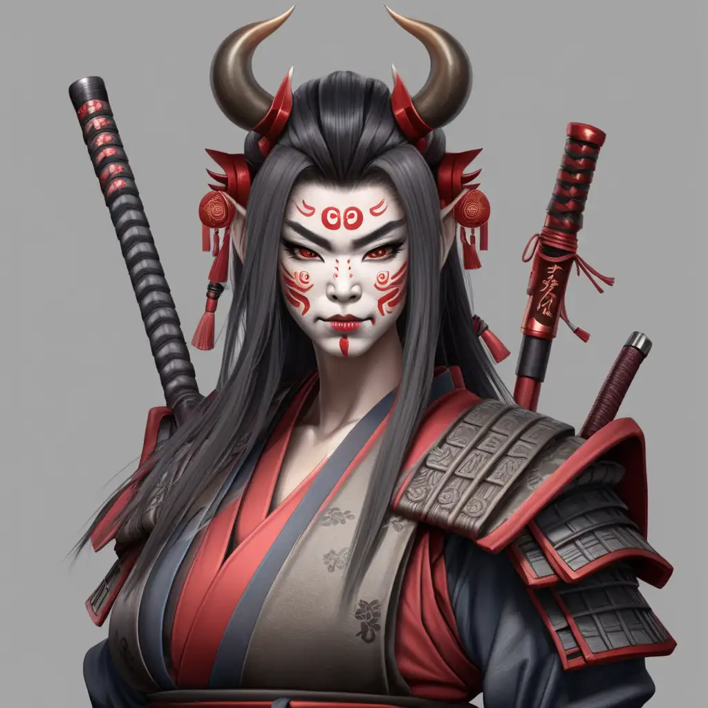 Fierce Female Oni Ronin in Traditional Samurai Armor