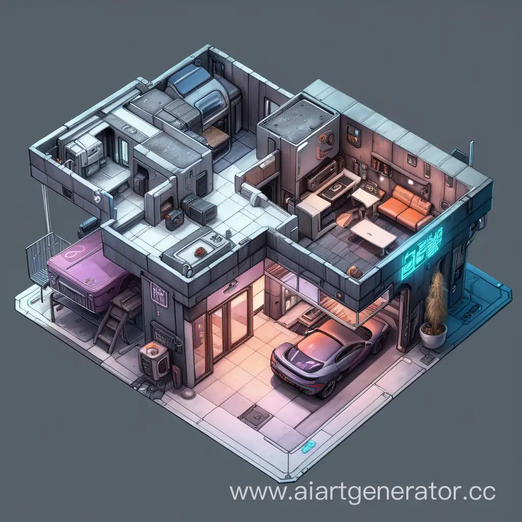 Cyberpunk-SingleStorey-Urban-House-Futuristic-Architecture-Sketch