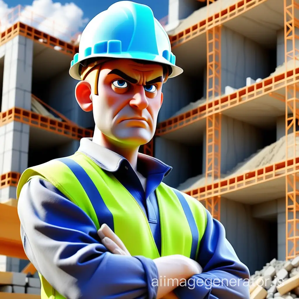 Builder against the background of construction