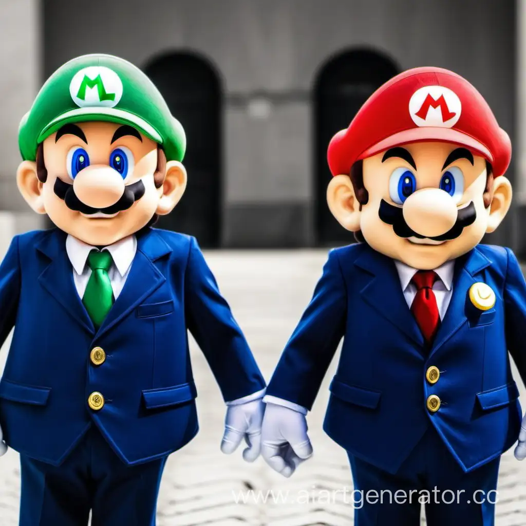 Mario and Luigi wore formal suits