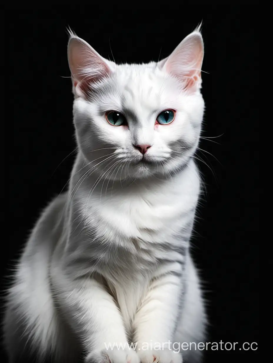 белый кот на черном фоне
