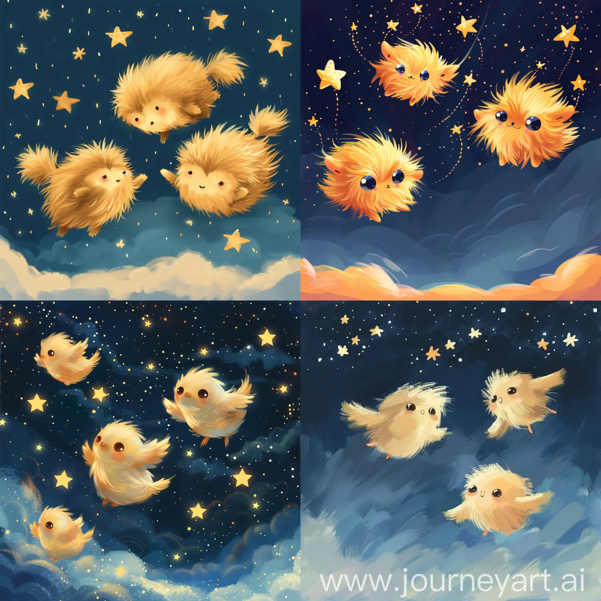 Three-Adorable-Fluffballs-Flying-in-the-Starry-Sky