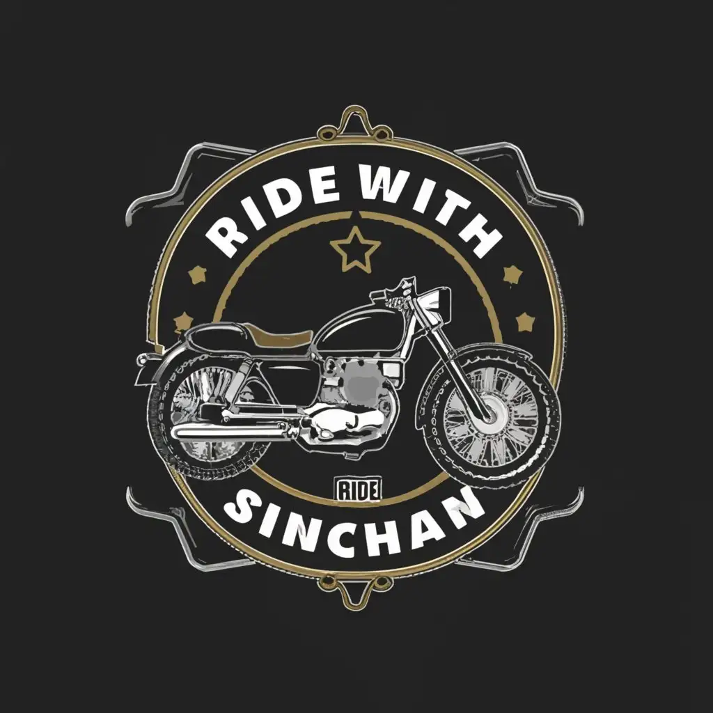 a logo design,with the text "Ride with sinchan", main symbol:Bike,Moderate,be used in Automotive industry,clear background