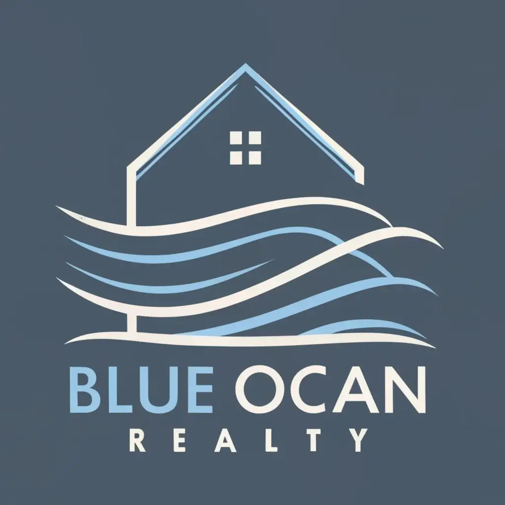 logo, House, with the text "Blue Ocean Realty", typography, be used in Real Estate industry