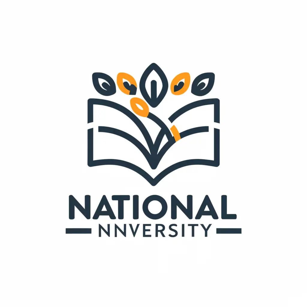 a logo design,with the text "National University", main symbol:Icon: The central icon would be a stylized representation of an open book, symbolizing education and openness to learning. The book’s pages could subtly form a gentle arc, reminiscent of the horizon, indicating limitless possibilities.  Tree Motif: Integrated into the spine of the book or rising from the pages would be a tree with branches spreading outward. The tree represents growth, knowledge, and branching out into various fields of study. Each branch could end in a leaf, each leaf representing different faculties or aspects of university life (like arts, sciences, law, etc.).  Color Scheme: The primary color could be a deep blue, representing wisdom and depth of knowledge, paired with secondary colors like green for growth and vitality, and perhaps a touch of gold for excellence and high standards.  Typography: The university’s name, "National University," would be positioned either directly below the icon or integrated around the icon in a circular form. The font would be modern, sans-serif, and simple, ensuring legibility at various sizes and mediums.  Unity Circle: Optionally, surrounding the book and tree icon could be a circle, symbolizing unity and the global community. This would emphasize the inclusive nature of the university and its commitment to fostering an integrated student community. ,Moderate,be used in Education industry,clear background