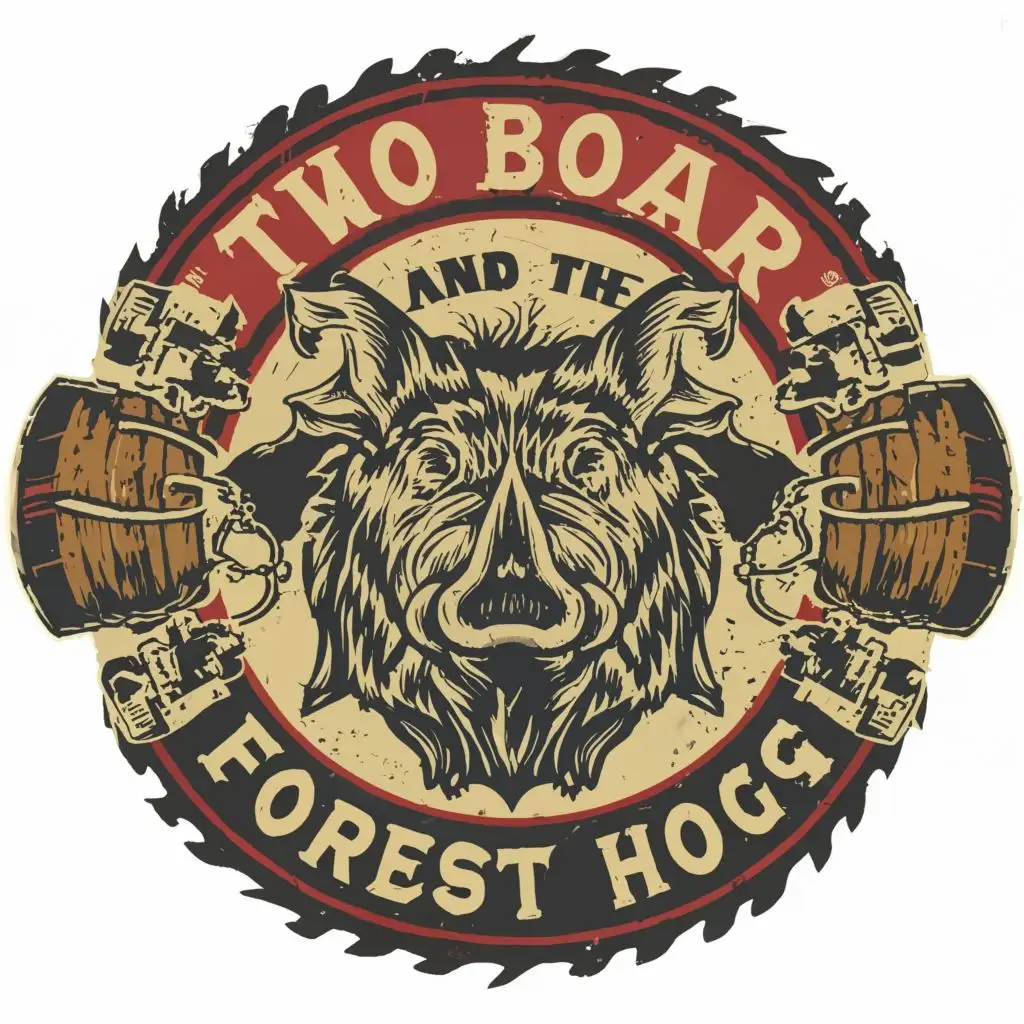 logo, Boar Keg Giant Hog, with the text "Two Boar and the Forest Hog", typography