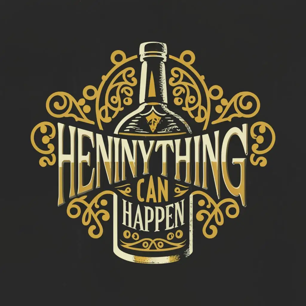 a logo design,with the text "HennyThingCanHappen", main symbol:Hennesy bottle,complex,clear background