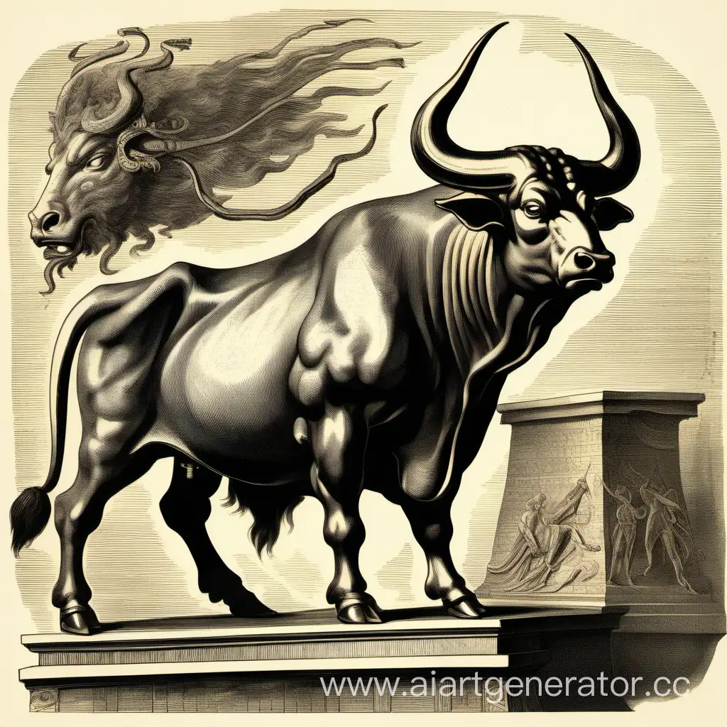 Mythical-FireBreathing-Bull-in-Ancient-Engraving-Style