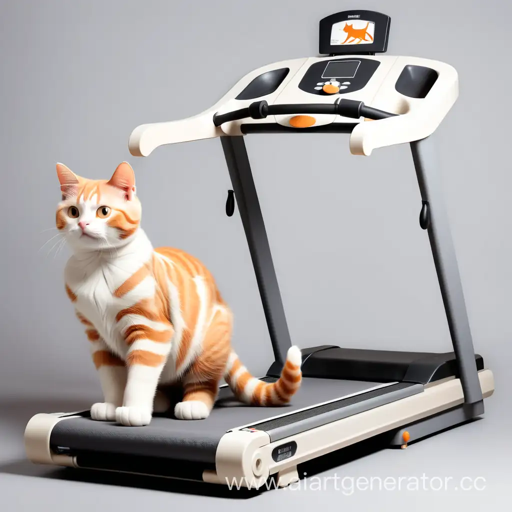 Adorable-Gray-and-White-Cat-Exercising-on-Sports-Treadmill