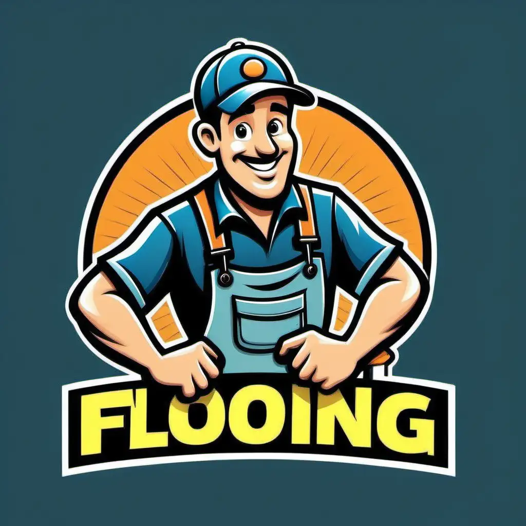 Cartoon Flooring Installer Guy Logo