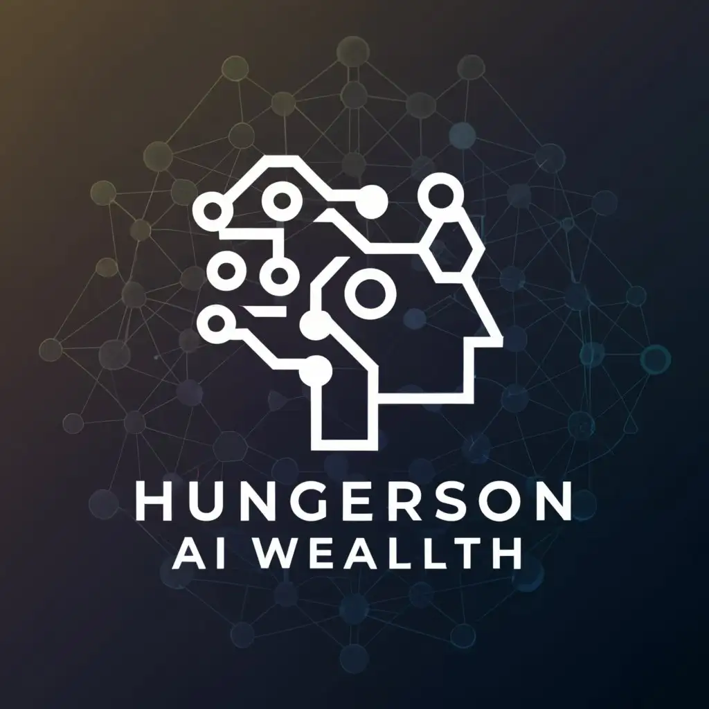 a logo design,with the text "HUNGERSON AI WEALTH", main symbol:artificial intelligenceintelligence, wealth,complex,be used in Internet industry,clear background