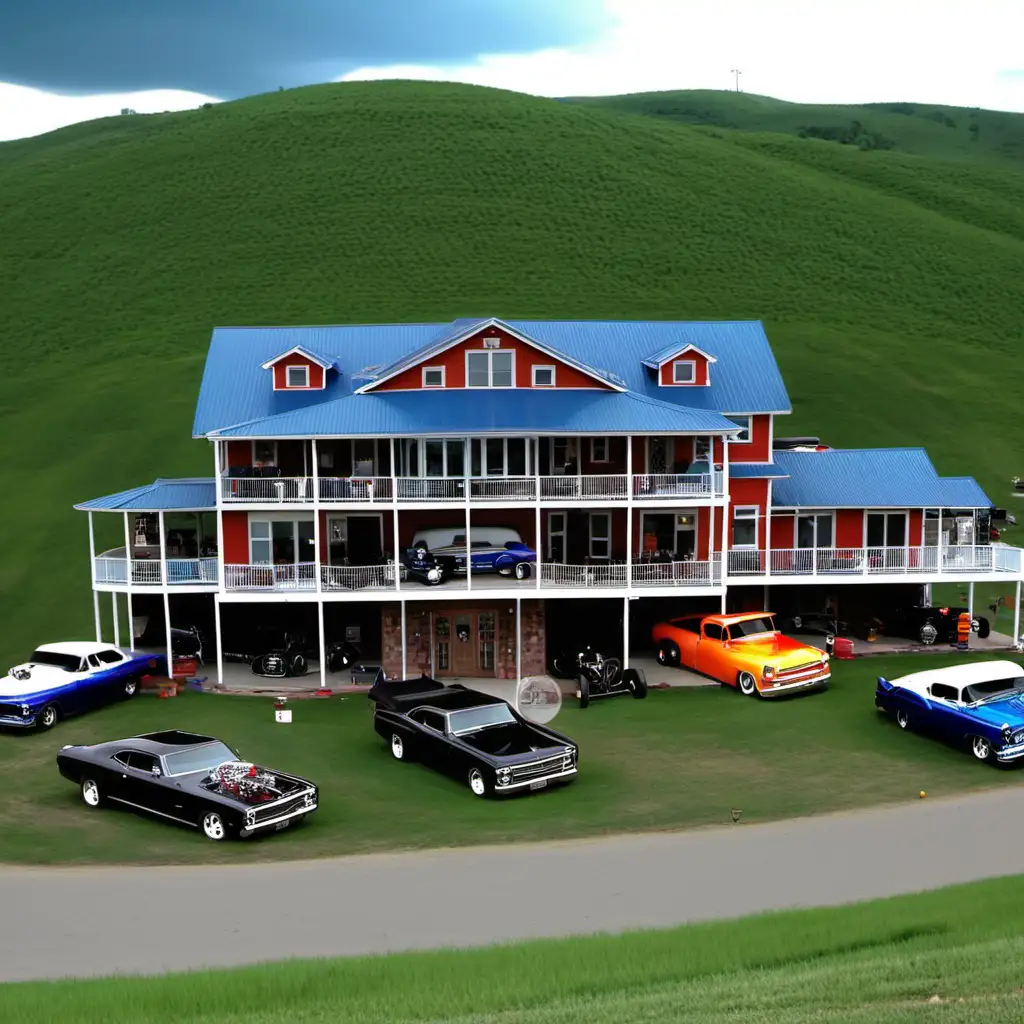 Big Doggs House of Hot Rods Vibrant Mansion on a Hill