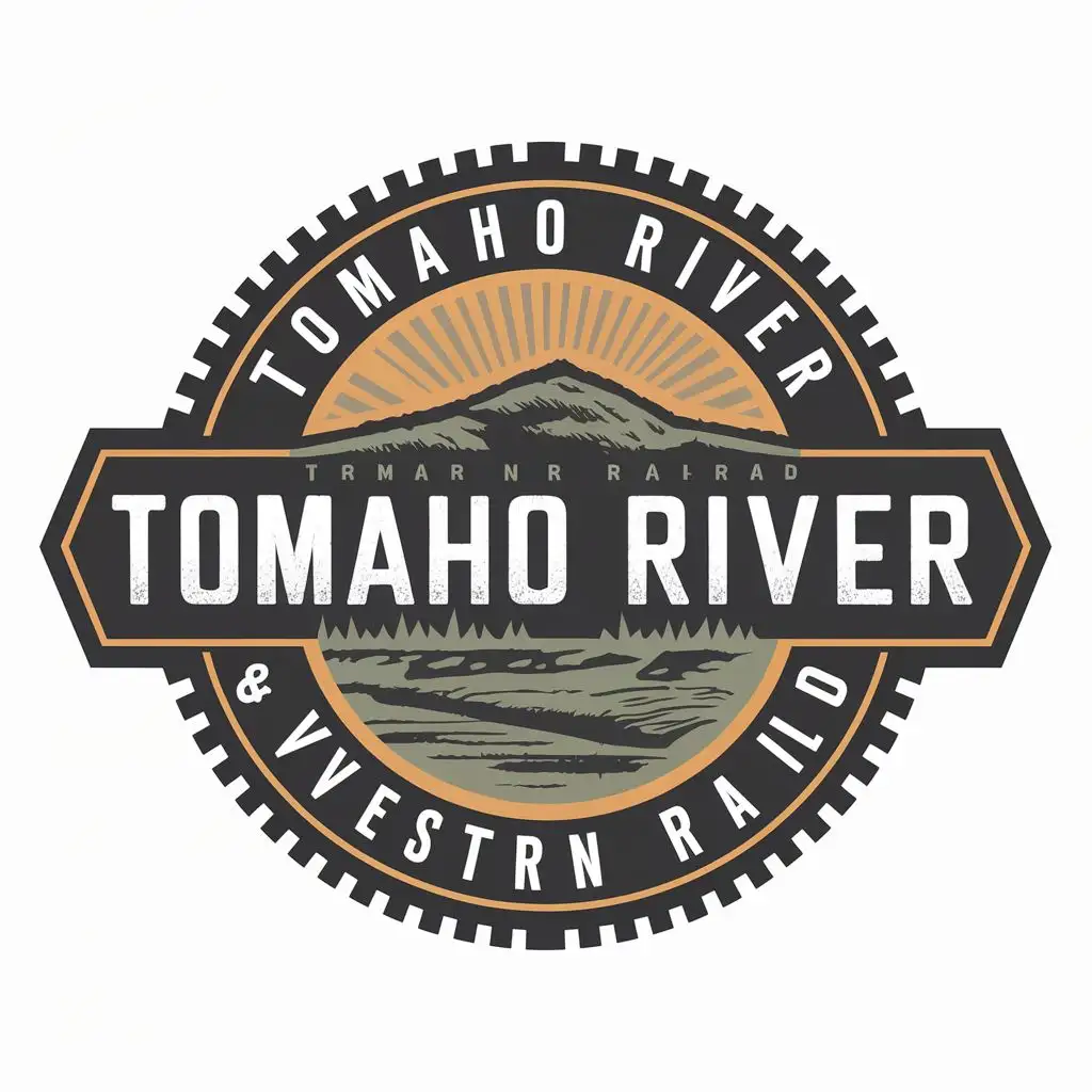 logo, Railroad Logo, with the text "Tomaho River & Western Railroad", typography