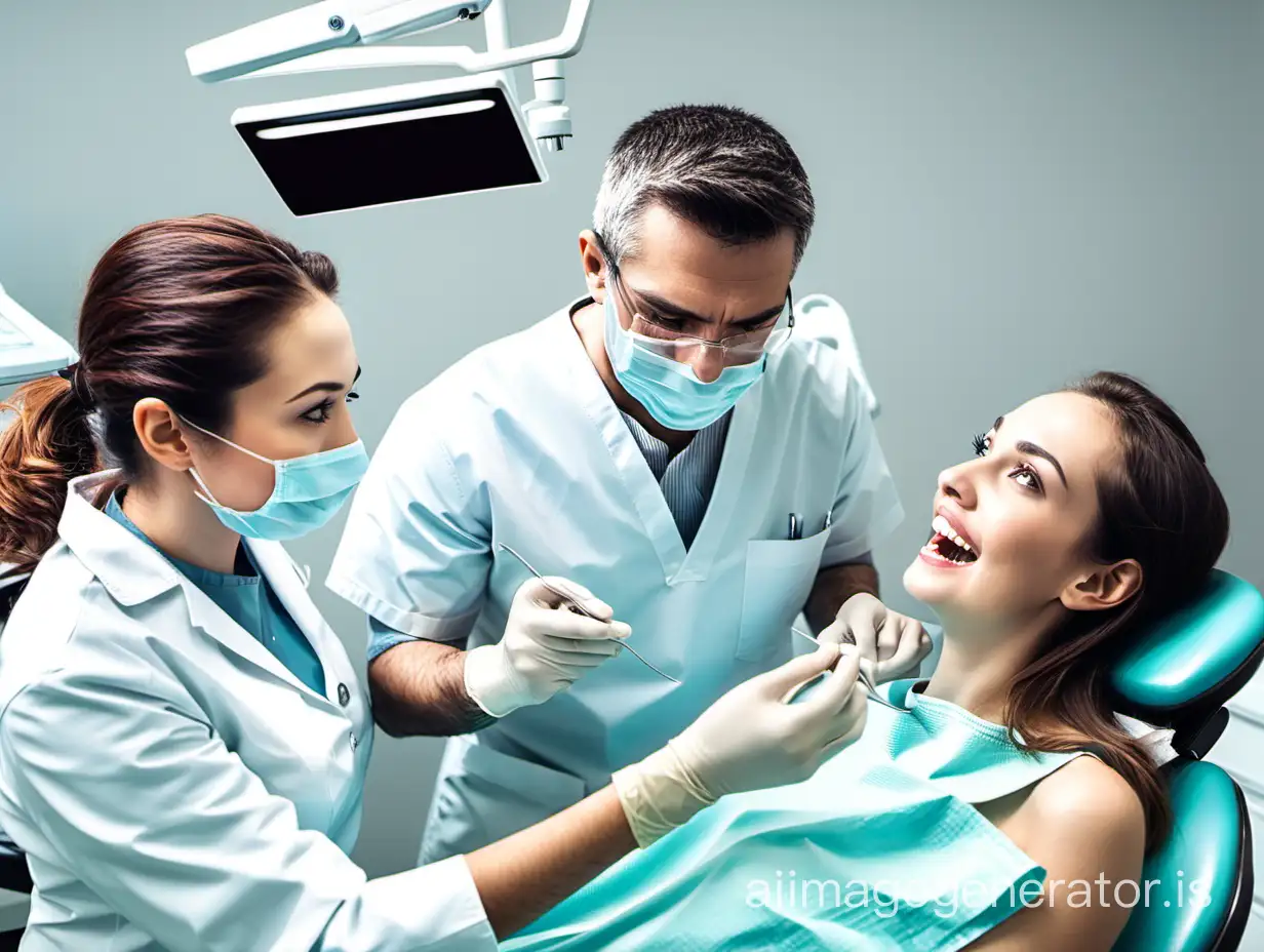 dentist with patient on the dental studio chair