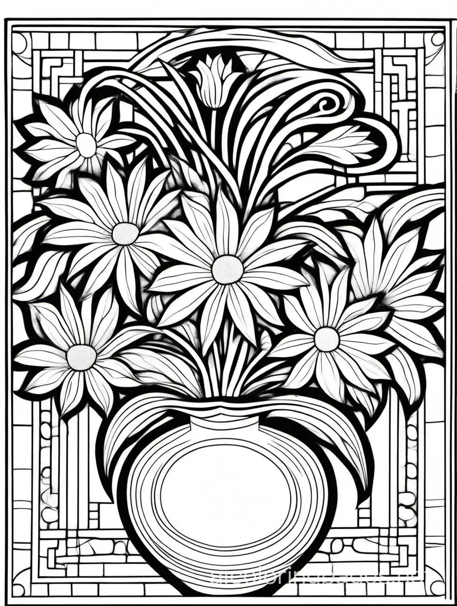 Art-Nouveau-Coloring-Page-Intricate-Flower-in-Vase