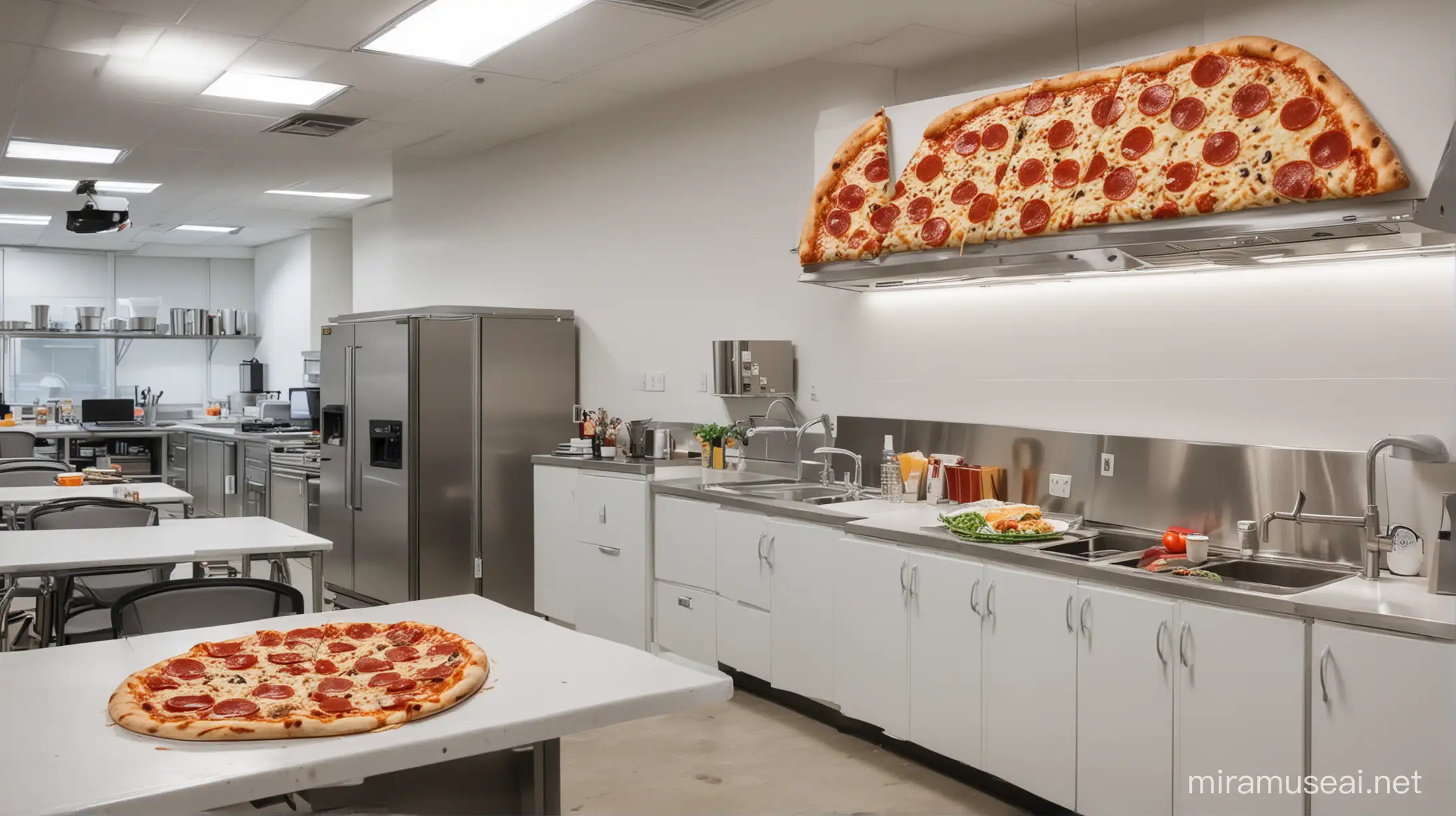 pizza in an office kitchen