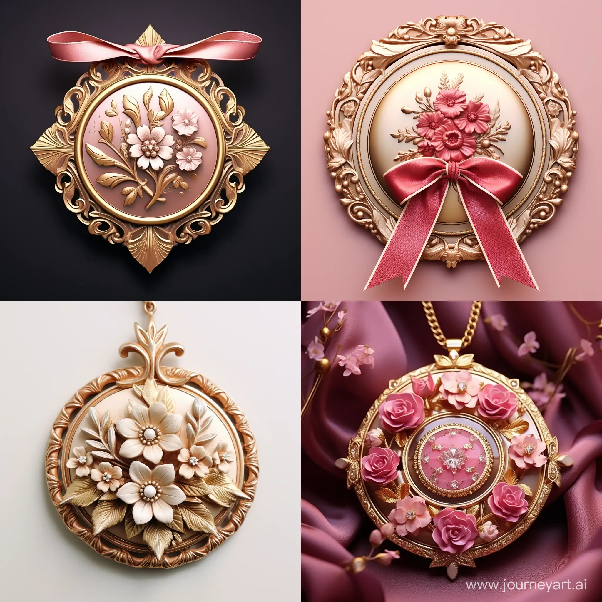 Elegant-Round-Medal-with-Small-Flower-Decoration-and-Central-Diamond