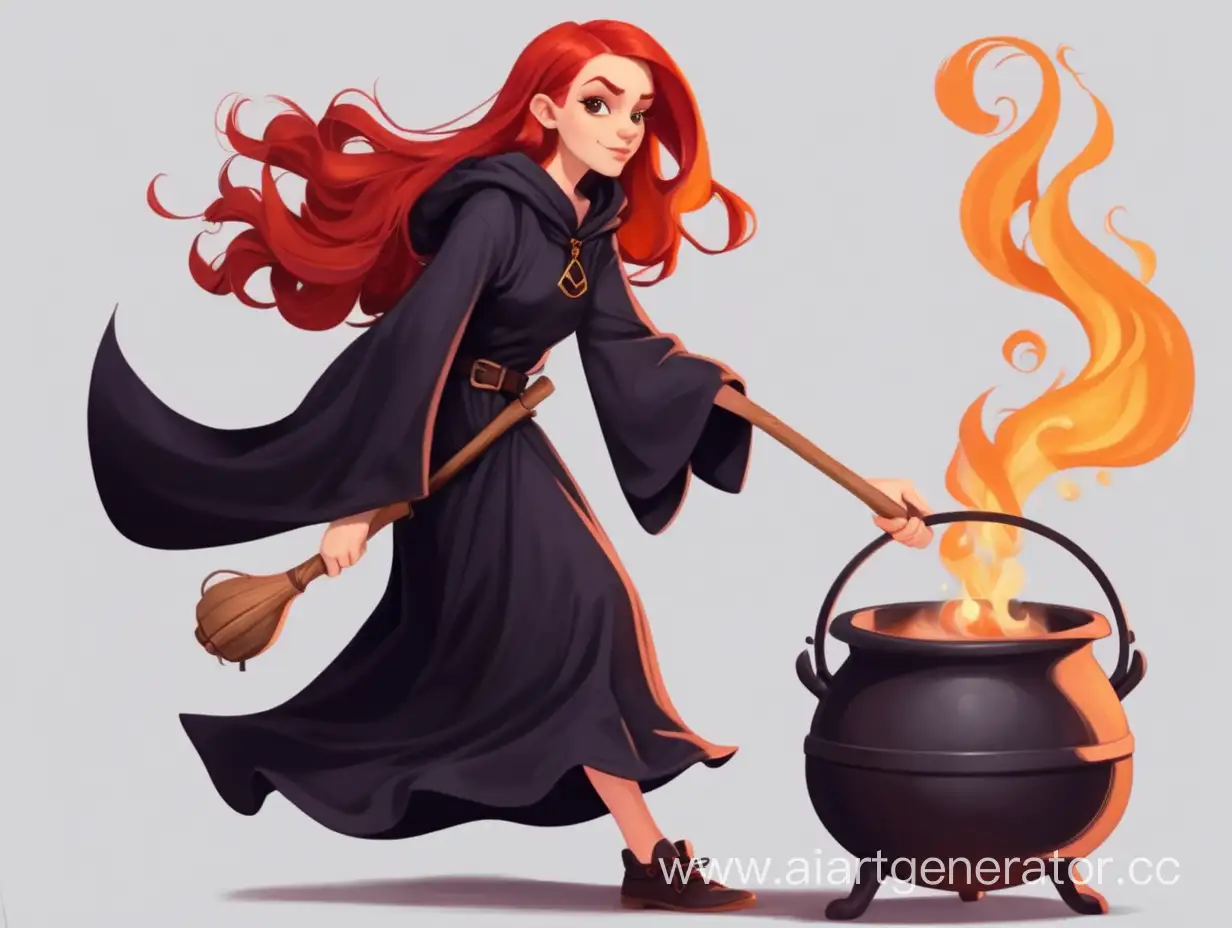 Рыжая ведьма с котлом в стиле Гарри Поттера