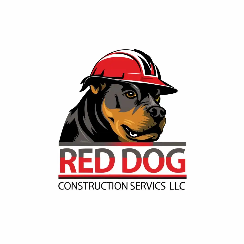 a logo design,with the text "Red Dog Construction Services LLC", main symbol:Rottweiler with hard hat 

,complex,be used in Construction industry,clear background