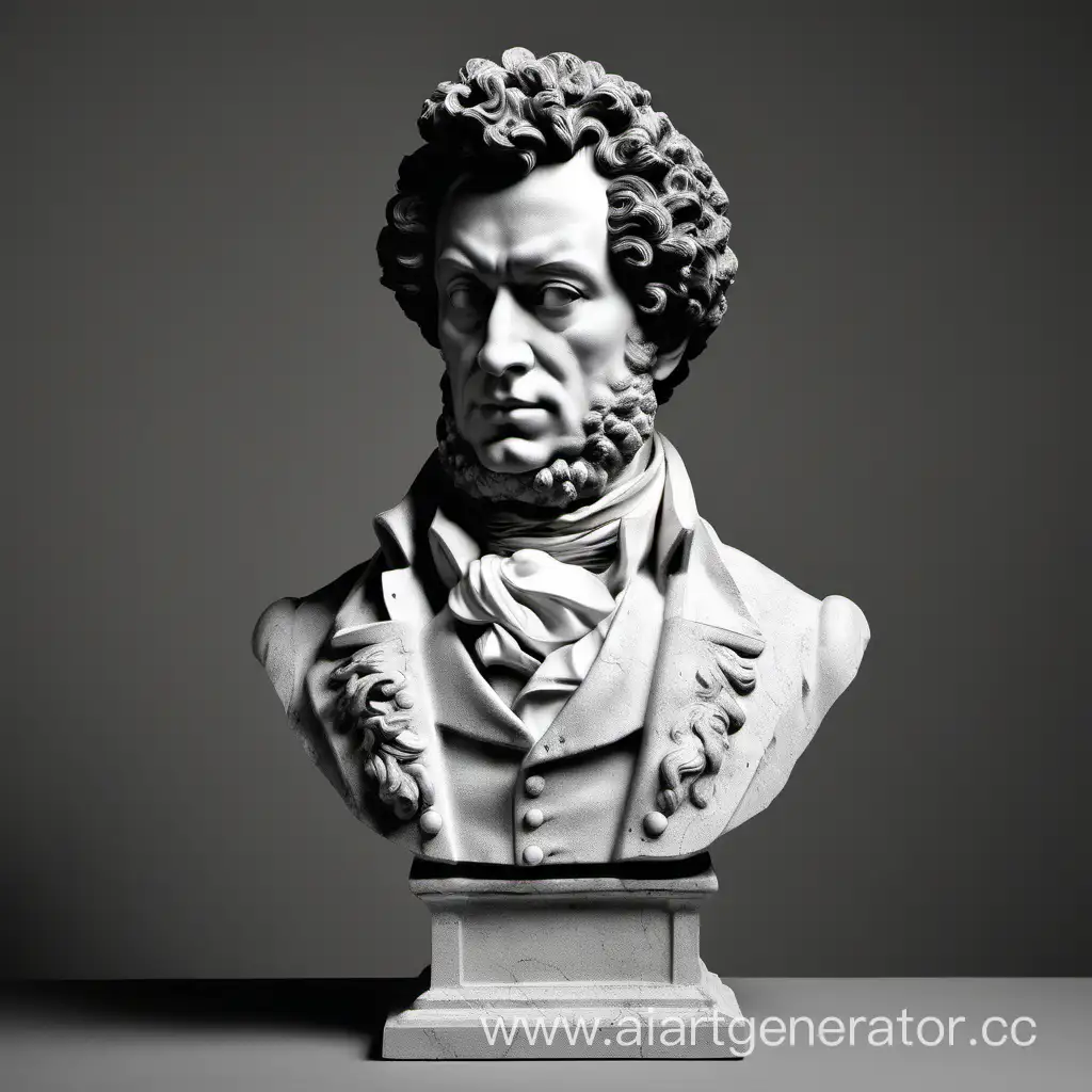 Detailed-Black-and-White-Stone-Bust-of-Pushkin-in-Profile