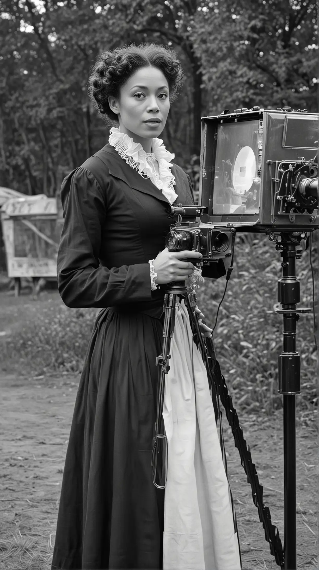 1800s A light skin Maria P. Williams Film producer, Filming a movie in black in white picture 