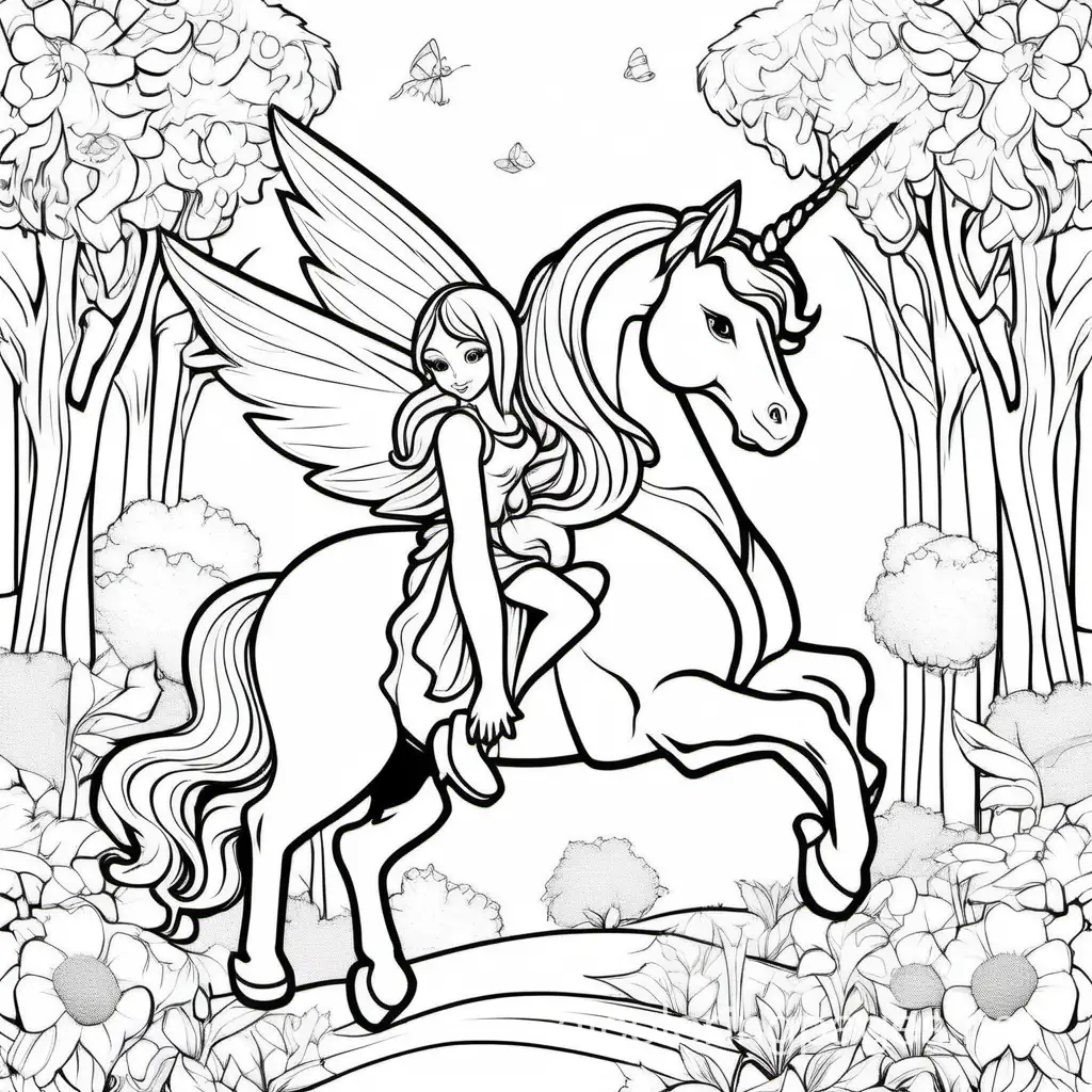 Simple-Fairy-and-Unicorn-Coloring-Page-for-Kids-Black-and-White-Line-Art-on-White-Background