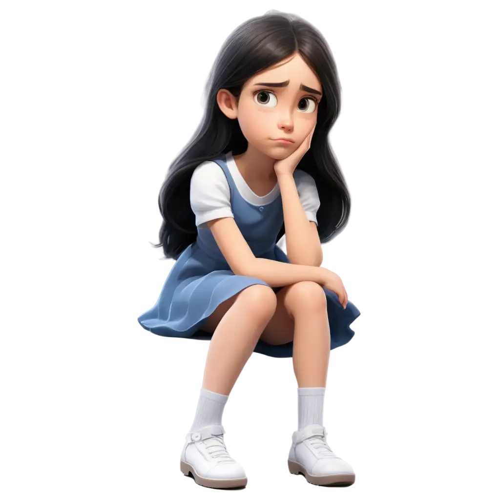 Realistic-Style-Cartoon-Girl-PNG-A-12YearOlds-Sadness-from-Hurting-Her-Leg