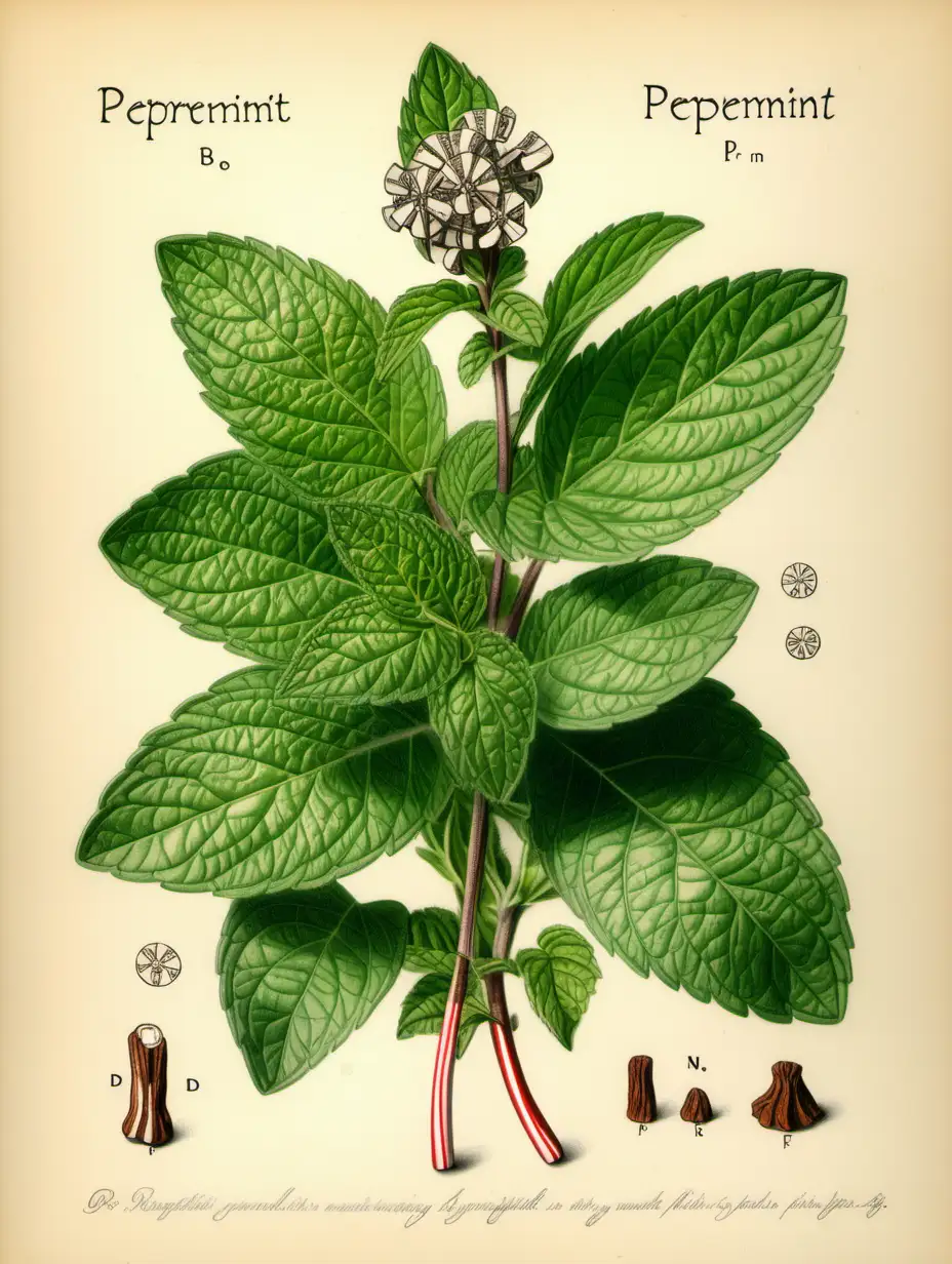 Exquisite Botanical Illustration Peppermint Plant in Detailed Drawing