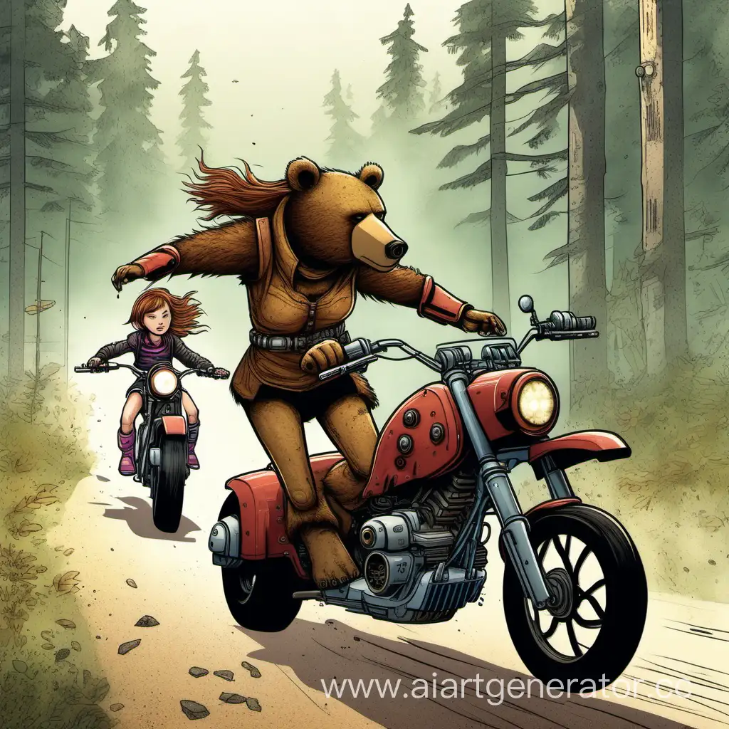 Girl-Escaping-a-Bear-Robot-on-a-Motorcycle