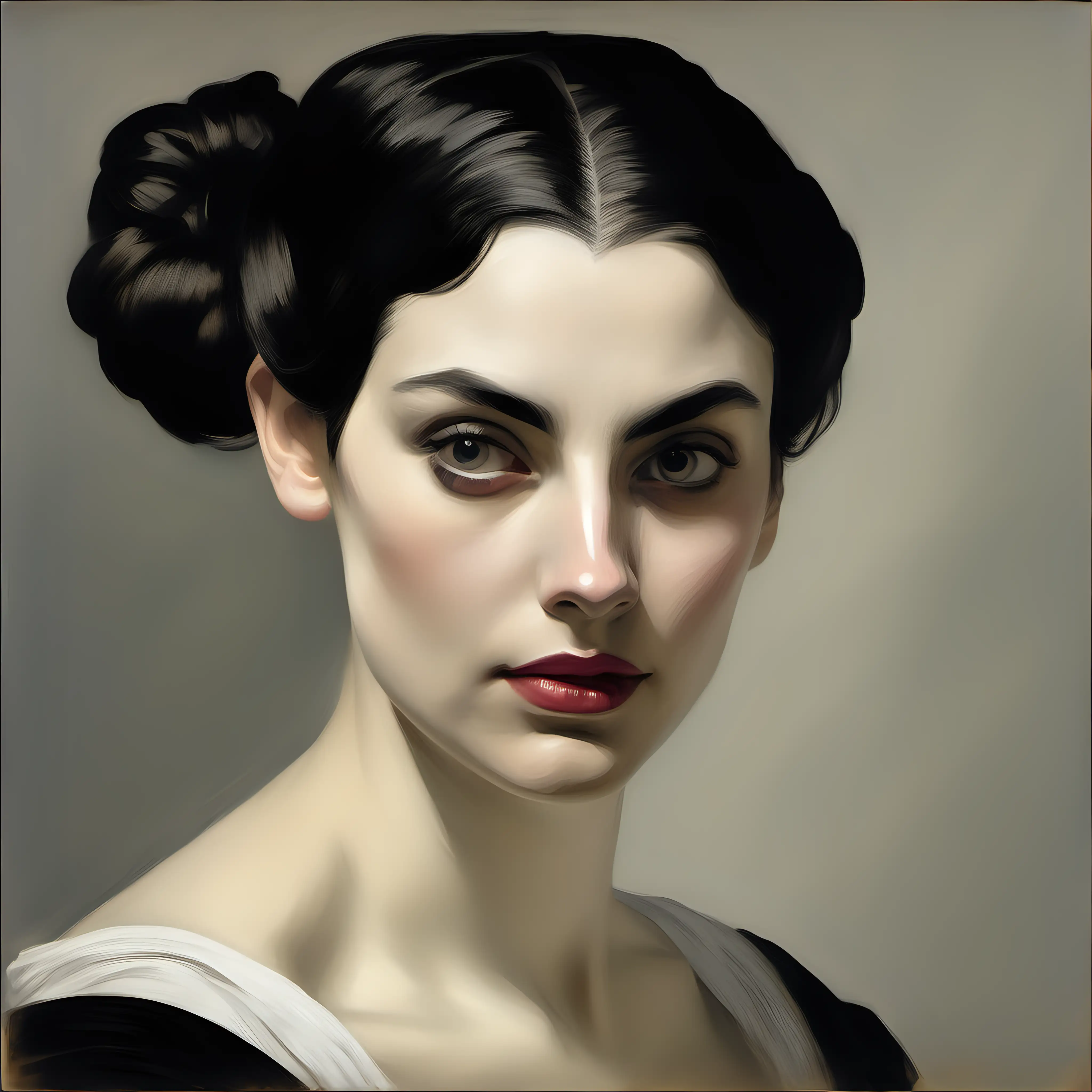 Elegant Portrait of a Young Woman with Dark Hair in Chignon