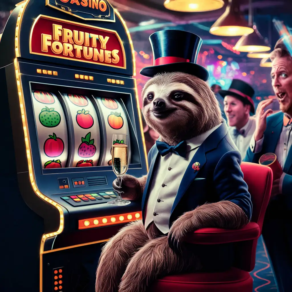 sloth is playing casino machine