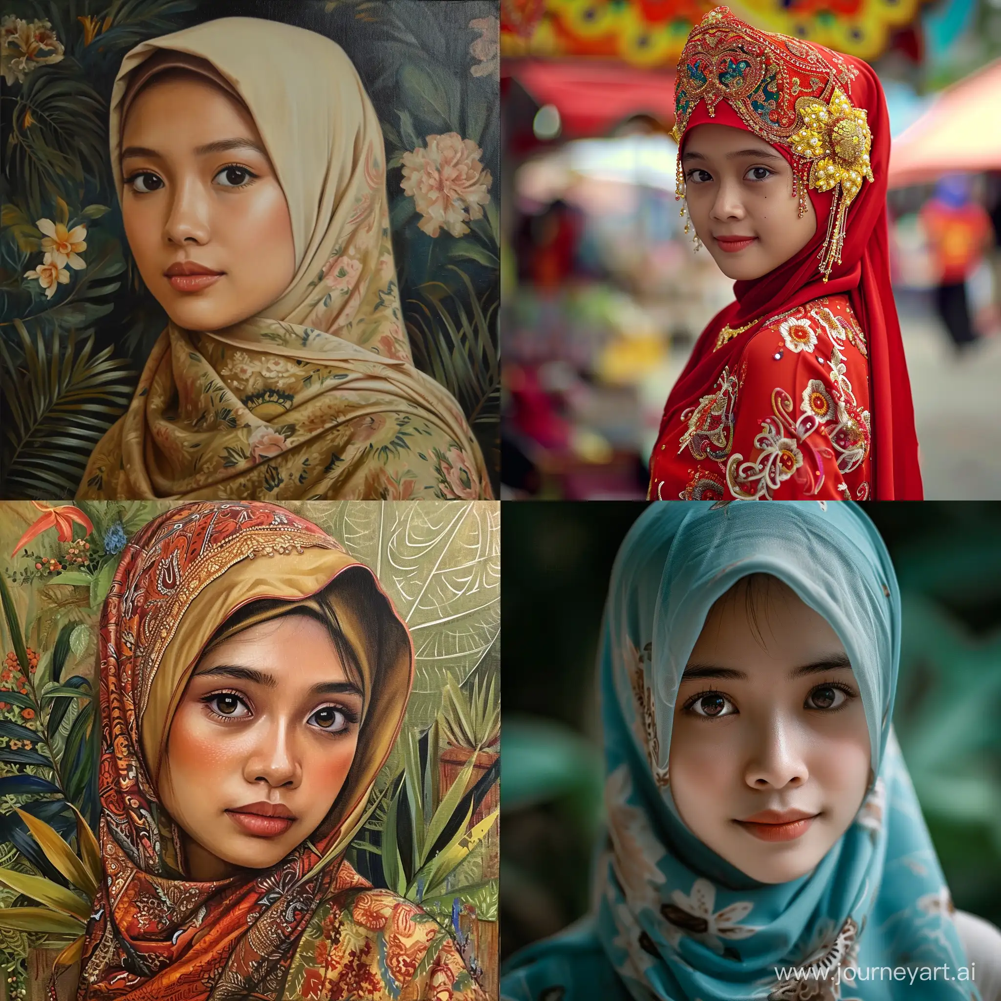 Malay-Girl-in-Traditional-Attire-Gazing-Serenely-Cultural-Portrait-Art