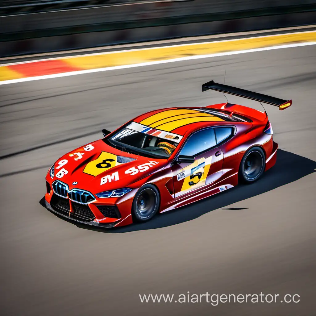 Red-BMW-M8-Daytona-Racing-Car-with-YellowOrange-Lightning-Bolt-Design