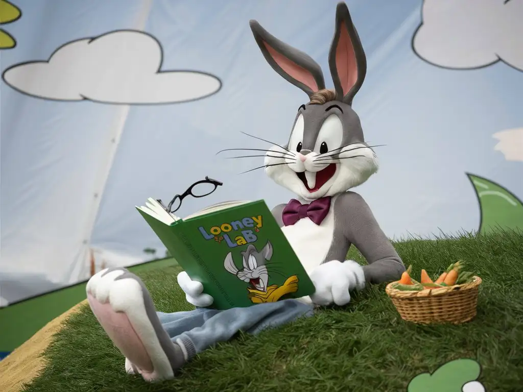 Usual Bugs Bunny reading book with title 'Looney Lab'