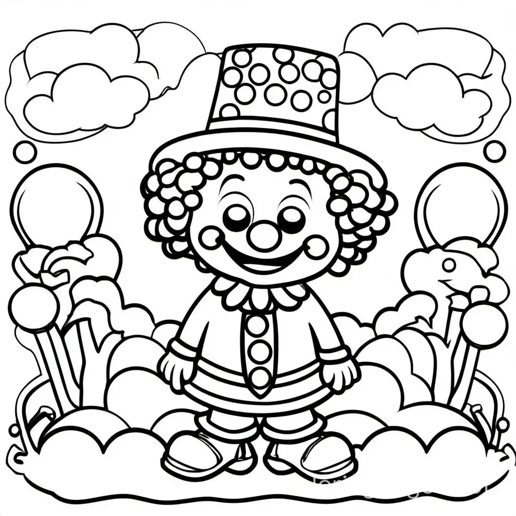 silly clown, Coloring Page, black and white, line art, white background, Simplicity, Ample White Space. The background of the coloring page is plain white to make it easy for young children to color within the lines. The outlines of all the subjects are easy to distinguish, making it simple for kids to color without too much difficulty, Coloring Page, black and white, line art, white background, Simplicity, Ample White Space. The background of the coloring page is plain white to make it easy for young children to color within the lines. The outlines of all the subjects are easy to distinguish, making it simple for kids to color without too much difficulty