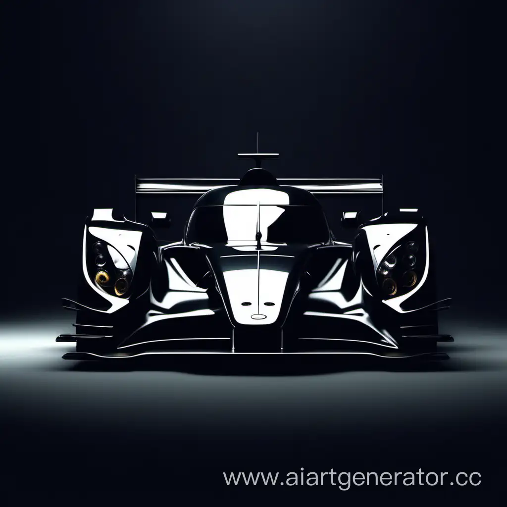 Racing car in motion, front view, black background, black colour of car, full hd 4k