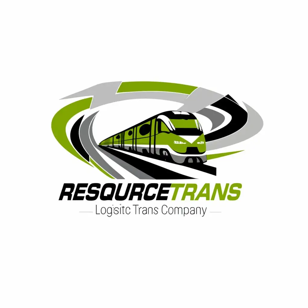 a logo design,with the text "Resource Trans", main symbol:Development of a 3D logo for an international logistics railway company. Image in the center: a high-speed train in shades of salad green and black. Around it, the company name Resource Trans. Epicness, individualists, esports, competition. --v 5,Сложный,be used in Другие industry,clear background