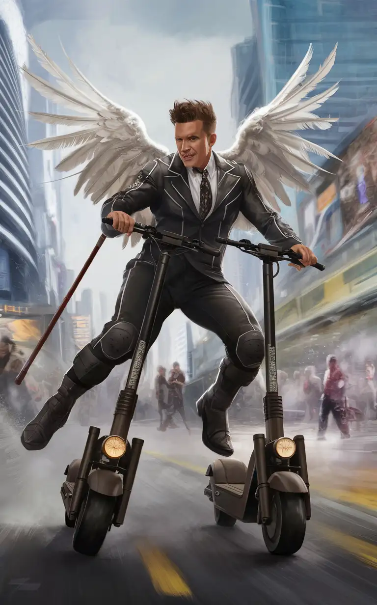 Elegant-Figure-Riding-Dual-ElectroScooters-with-Cane-and-Angelic-Wings