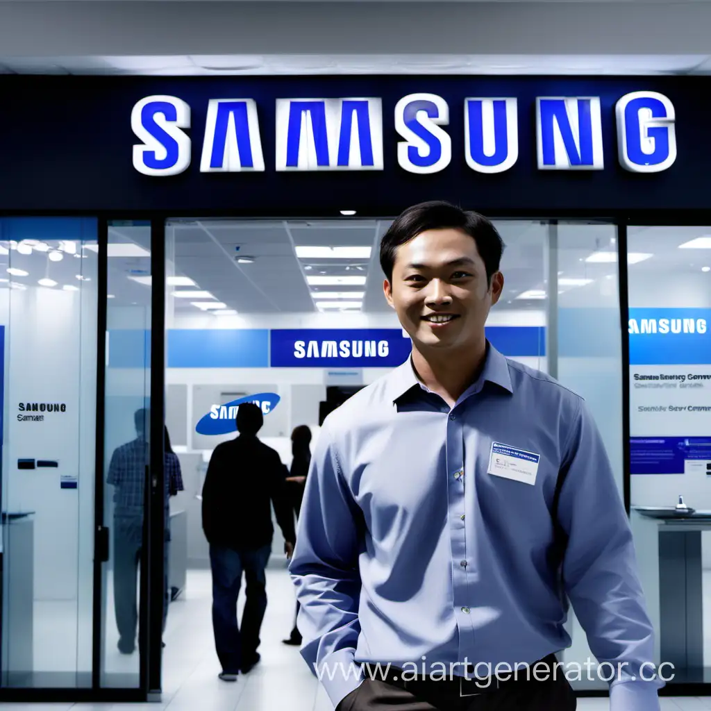 A picture of a man who walks into a Samsung service center