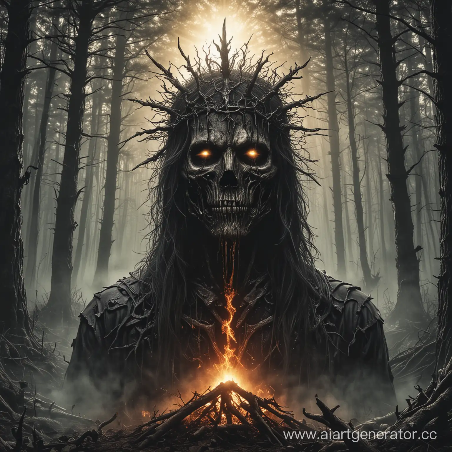 Sunlit-Forest-Scene-with-Black-Metalhead-and-Corpse