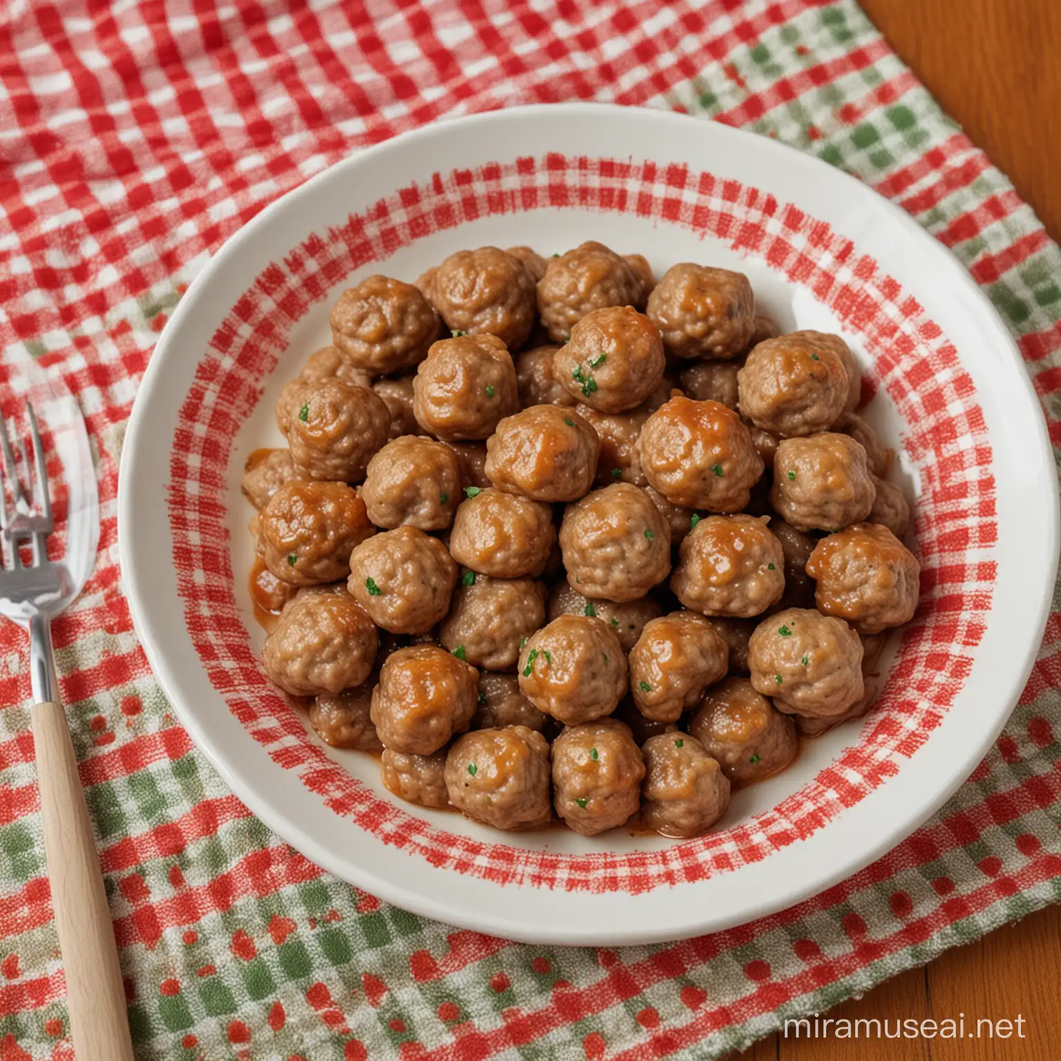 tiny meatballs for kids in a plate on a table with a nice tablecloth