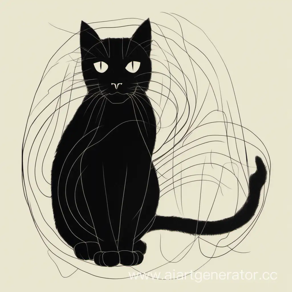 рисунок черного  кота несколькими линиями