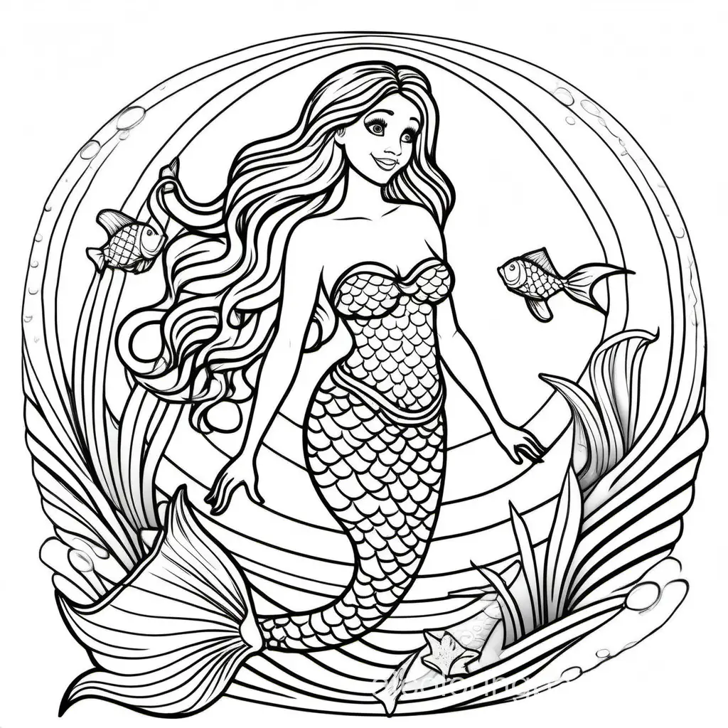 Simple-Black-and-White-Magical-Mermaid-Coloring-Page-for-Kids