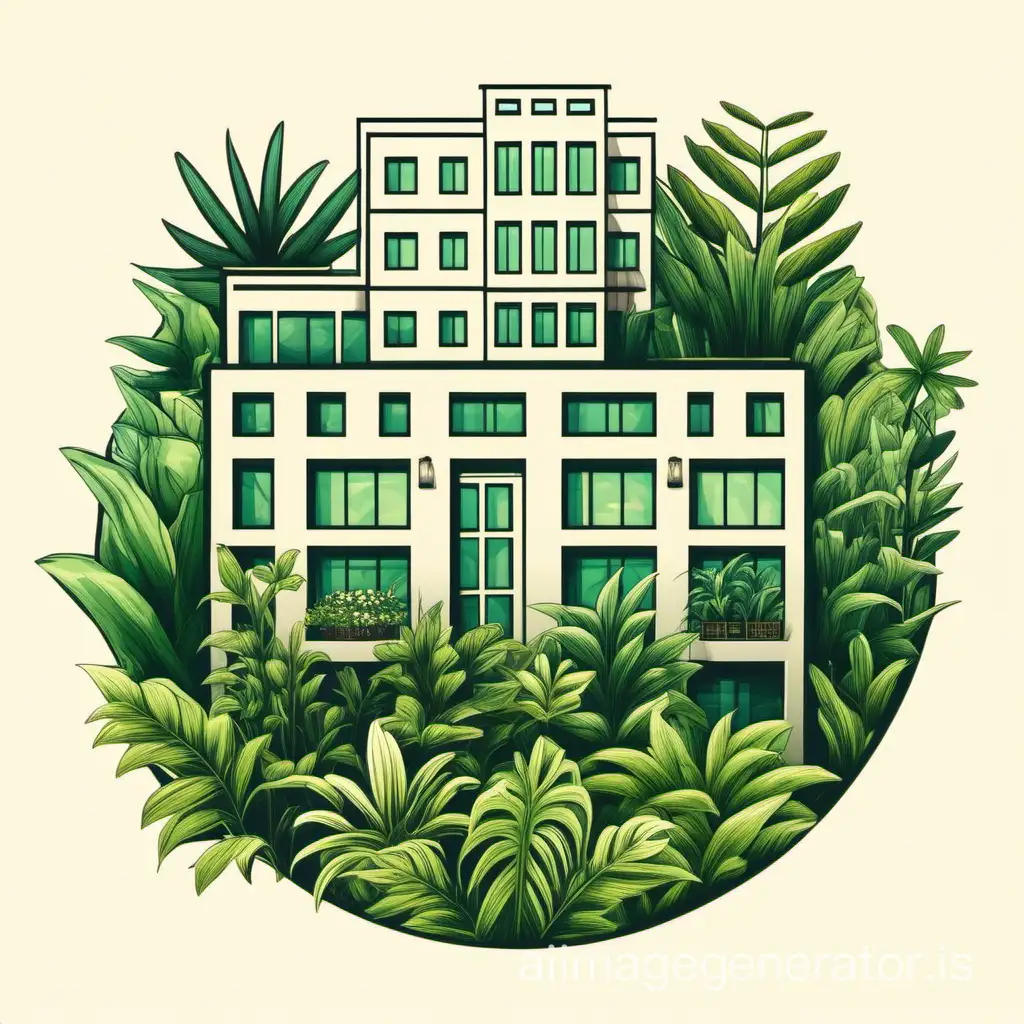 the logo of a bright apartment with lots of greenery and plants