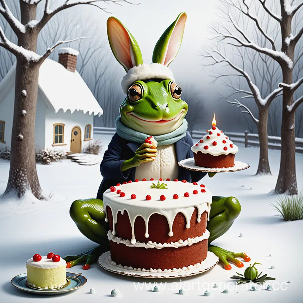 Лягушка печет торт зима кролик 