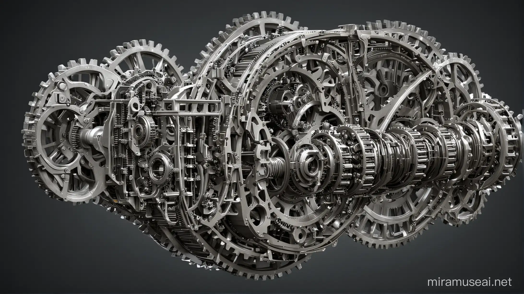  Refined machine depicts a refined machine. The machine is now made up of a smaller number of parts, but they are all connected in a very efficient way. The gears are all perfectly meshed together, and the machine is now very powerful.

