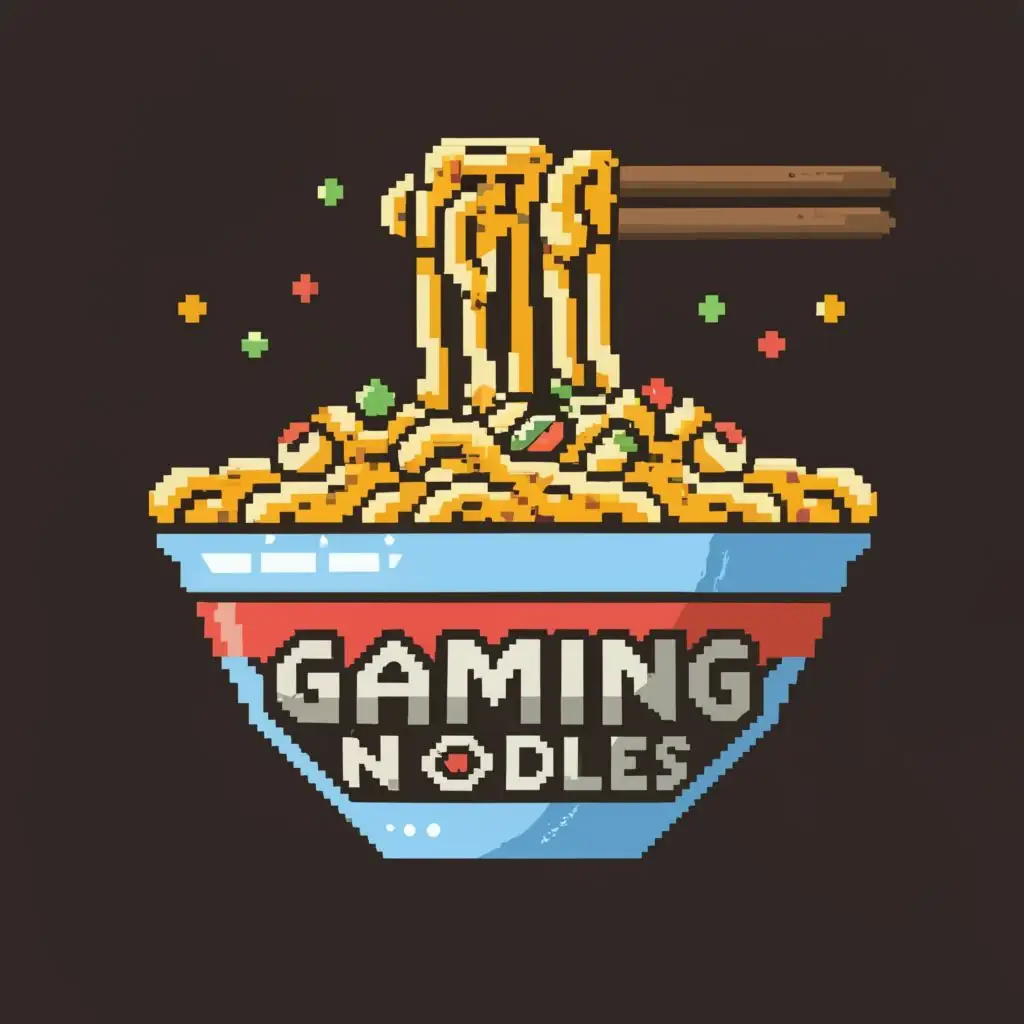 LOGO-Design-For-Gaming-Noodles-Pixelated-Noodles-in-a-Bowl-with-Playful-Typography