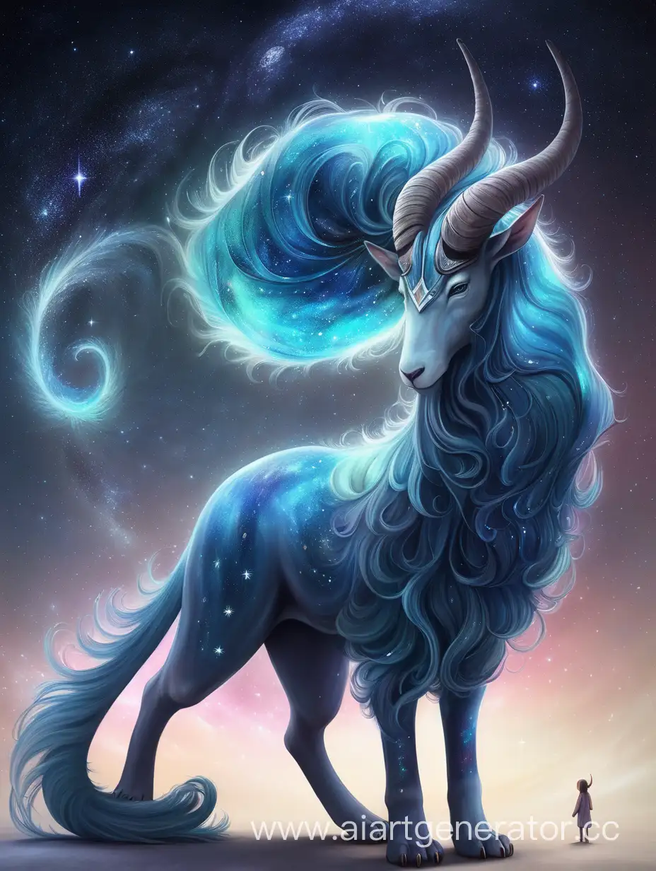 Friendly-Cosmic-Creature-with-Long-Locks-and-Horns-Walking-Peacefully